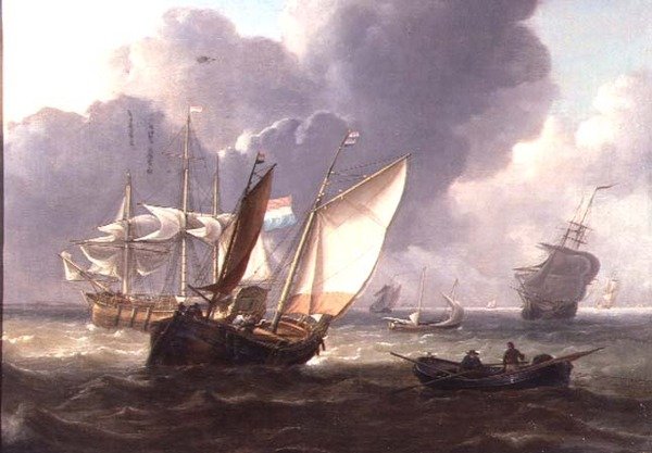 Tres Másteres Holandeses y Pequeñas Embarcaciones en un Oleaje de Charles Martin Powell
