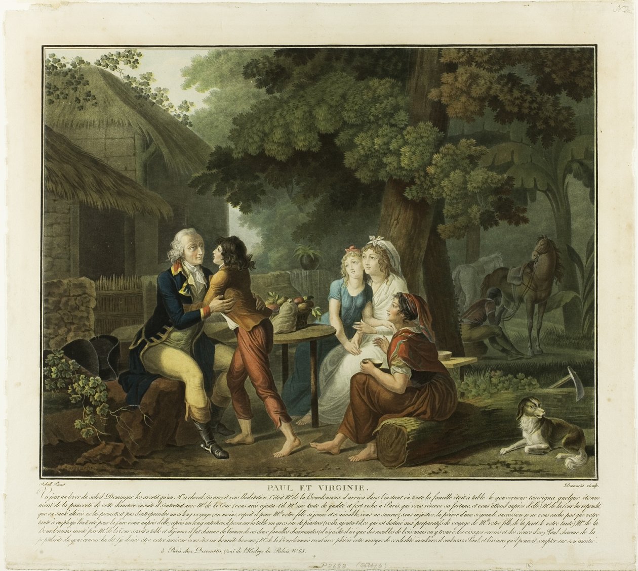 La llegada de Monsieur de la Bourdonnais, lámina 3 de Paul et Virginie de Charles Melchior Descourtis