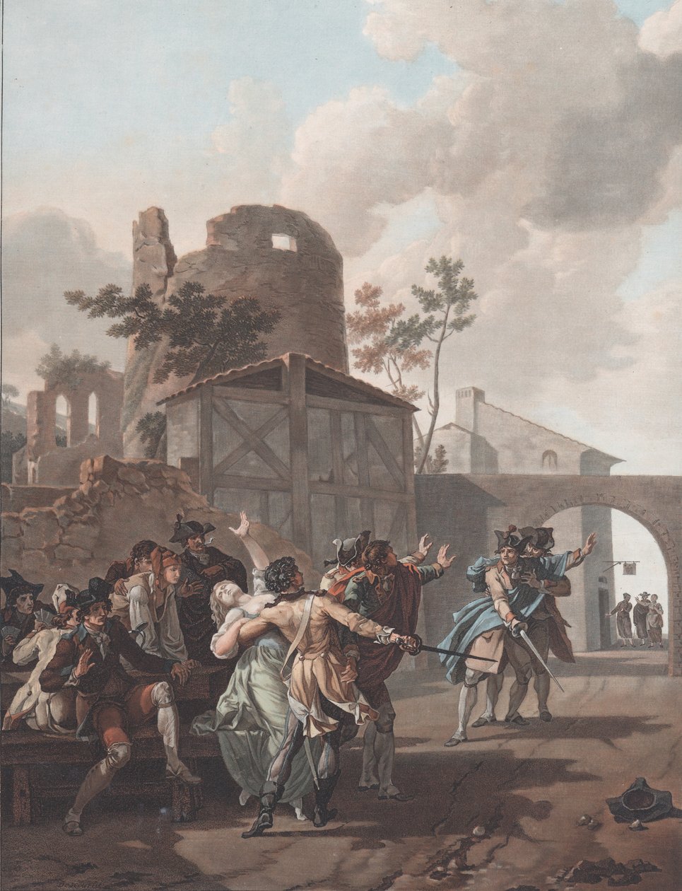 La pelea, ca. 1792 de Charles Melchior Descourtis