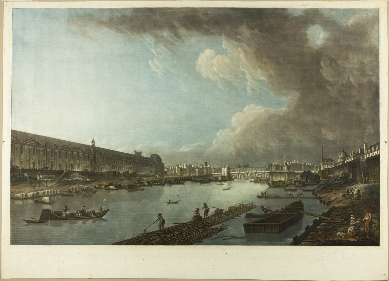 Vista de las Tullerías, el Louvre y el Pont Neuf de Charles Melchior Descourtis