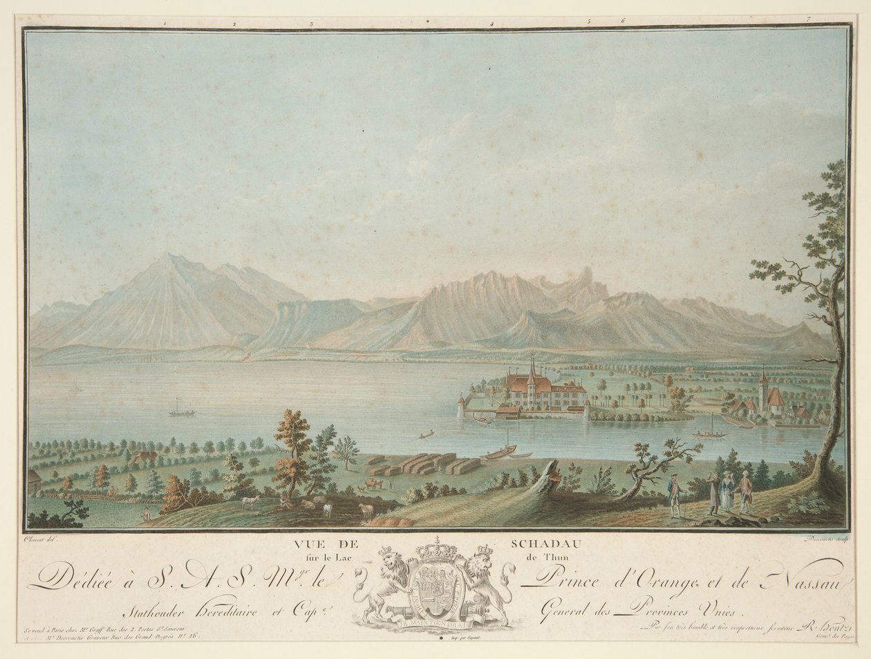 Vista desde Schadau en el lago Thun (después de Clemente) de Charles Melchior Descourtis