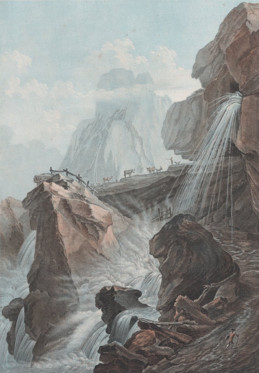 Vista de la caída del torrente de Gelten de Charles Melchior Descourtis