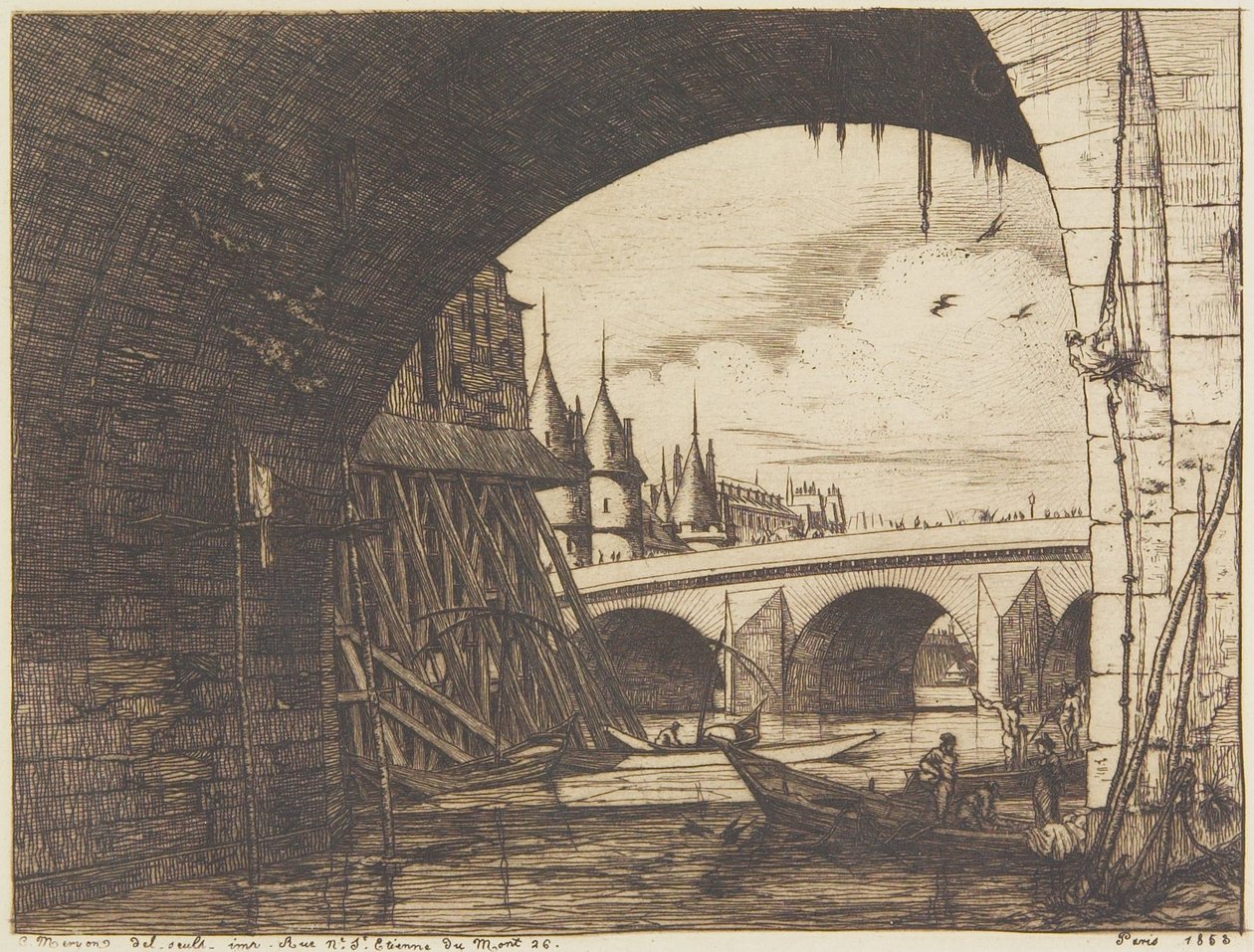 Un arco del puente de Notre-Dame de Charles Meryon