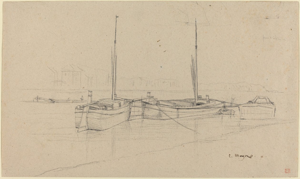 Barcos en el río con mástiles de Charles Meryon
