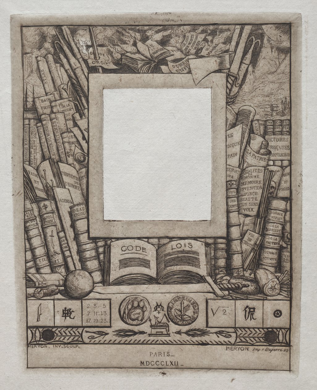 Diseño para un marco para el retrato de Armand Guéraud, 1862 de Charles Meryon