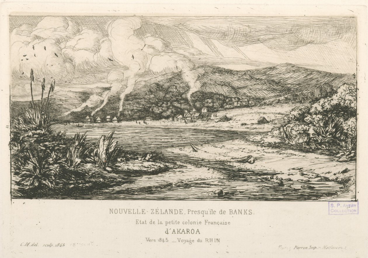 Estado de la pequeña colonia francesa de Akaroa, ilustración de 