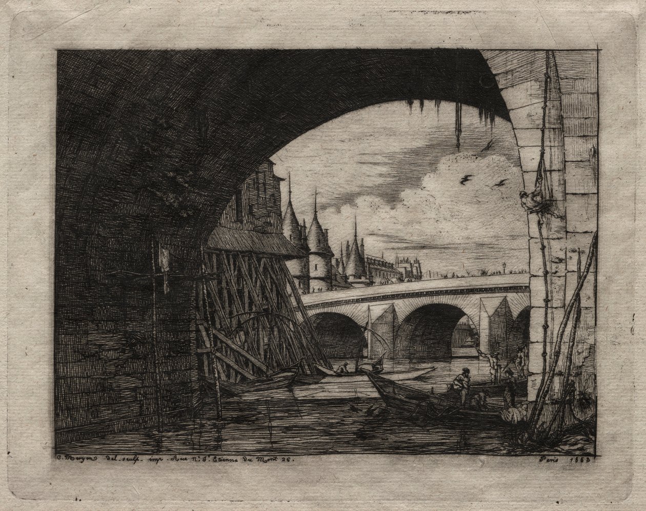 Grabados de París: Un arco del puente de Notre Dame, 1853 de Charles Meryon