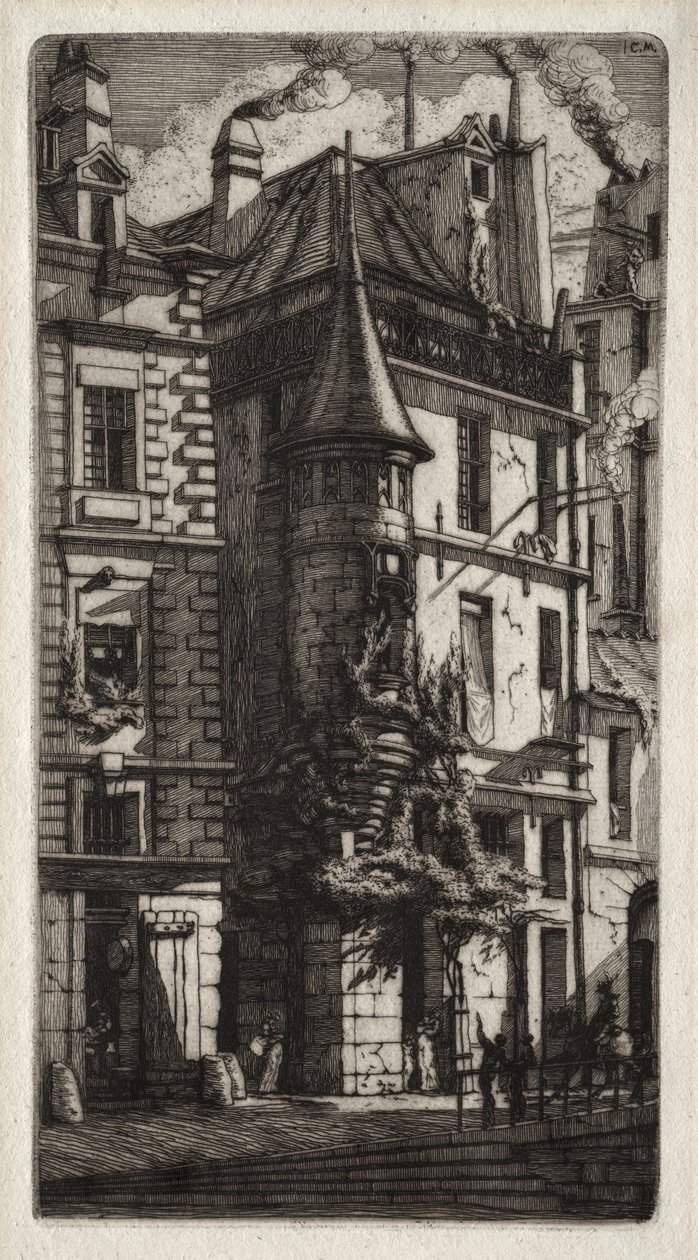 Grabados de París: Casa con una Torre, Calle de los Tejedores de Charles Meryon