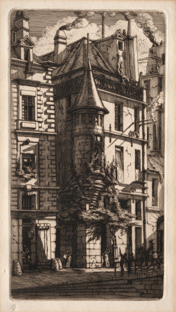 Grabados de París: Casa con una torre, Calle de los Tejedores, 1852 de Charles Meryon