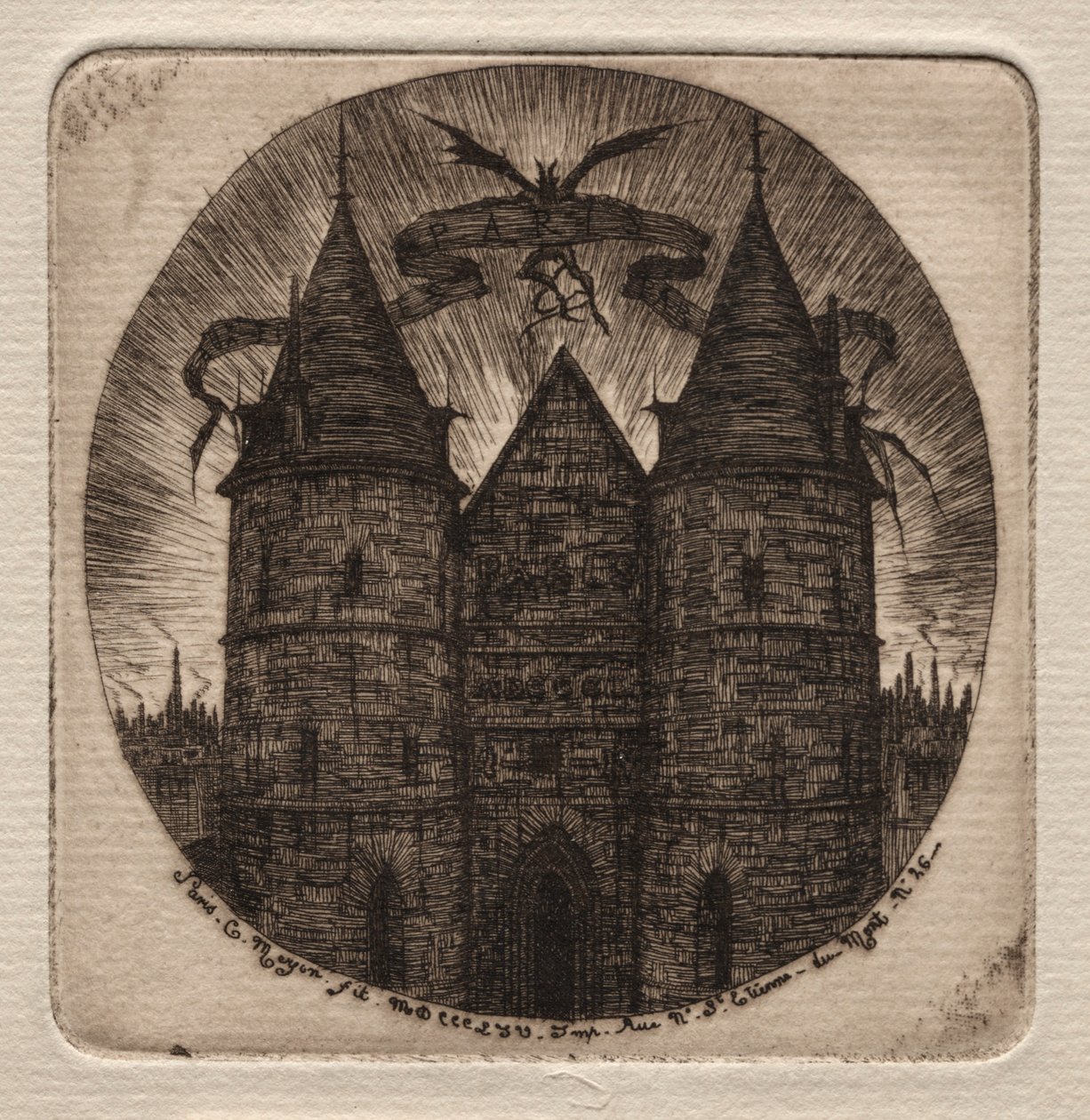 Grabados de París: Antigua Puerta del Palacio de Justicia, 1854 de Charles Meryon