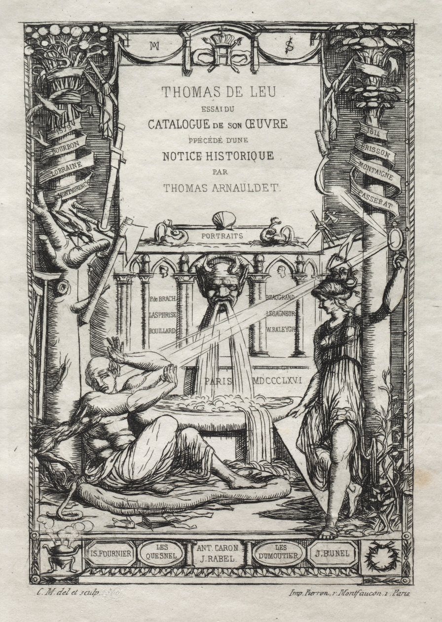 Frontispicio para un catálogo de los grabados de Thomas de Leu, 1866 de Charles Meryon