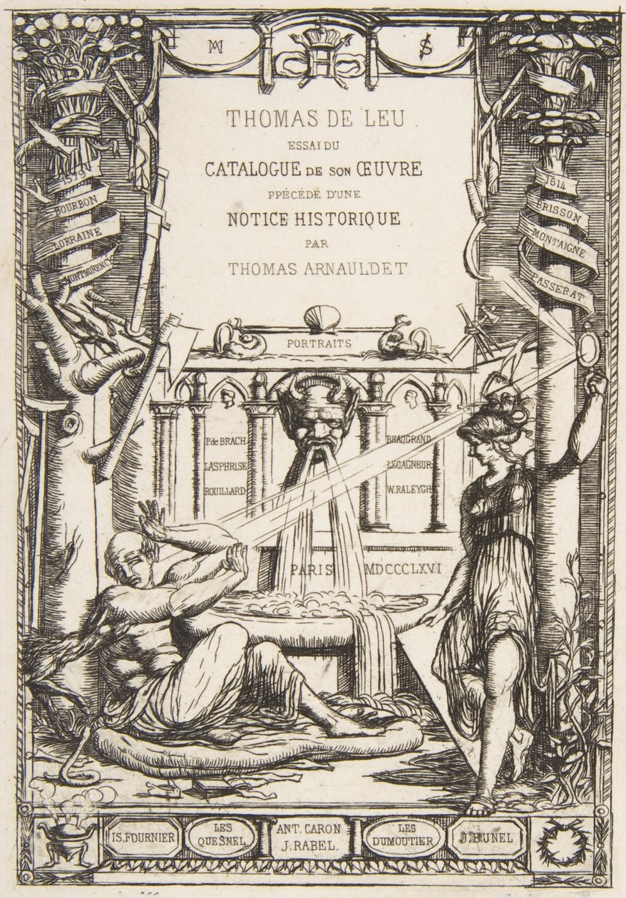 Frontispicio para el catálogo de la obra de Thomas De Leu de Charles Meryon