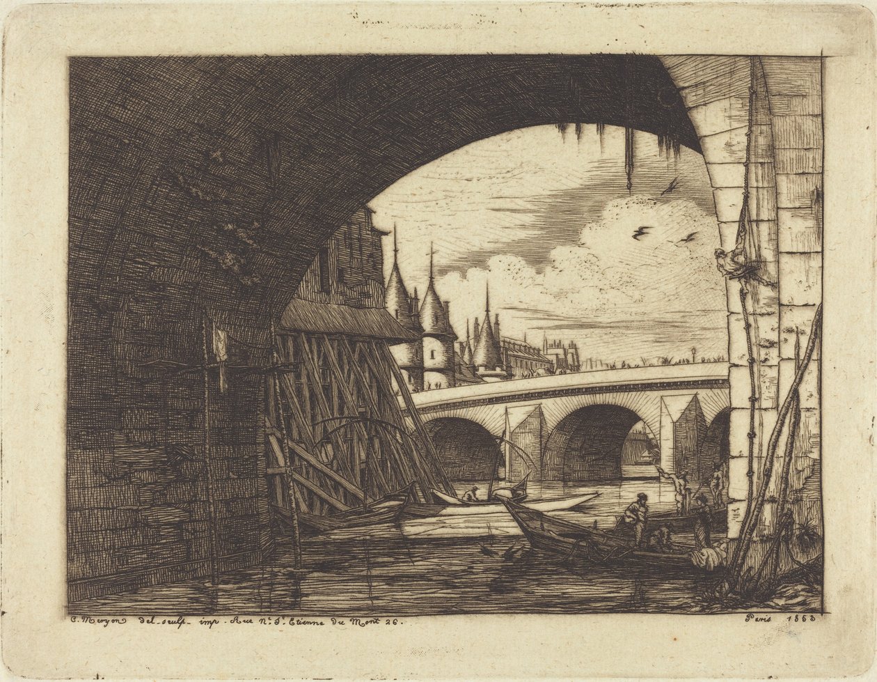 El arco del puente de Notre-Dame, París (Un arco del puente de Notre-Dame, París) de Charles Meryon