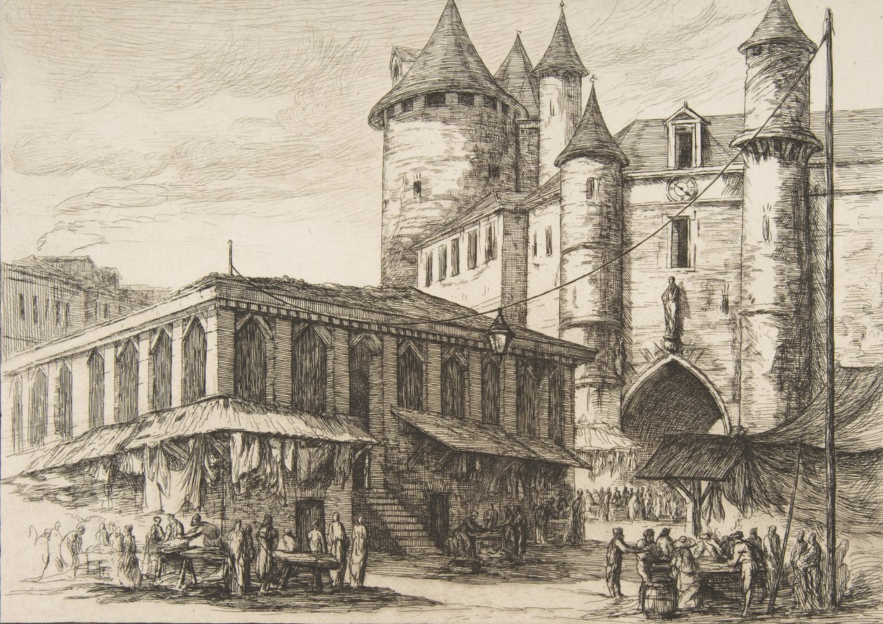 Le Grand Châtelet, París circa 1780, después de un dibujo anterior de Charles Meryon