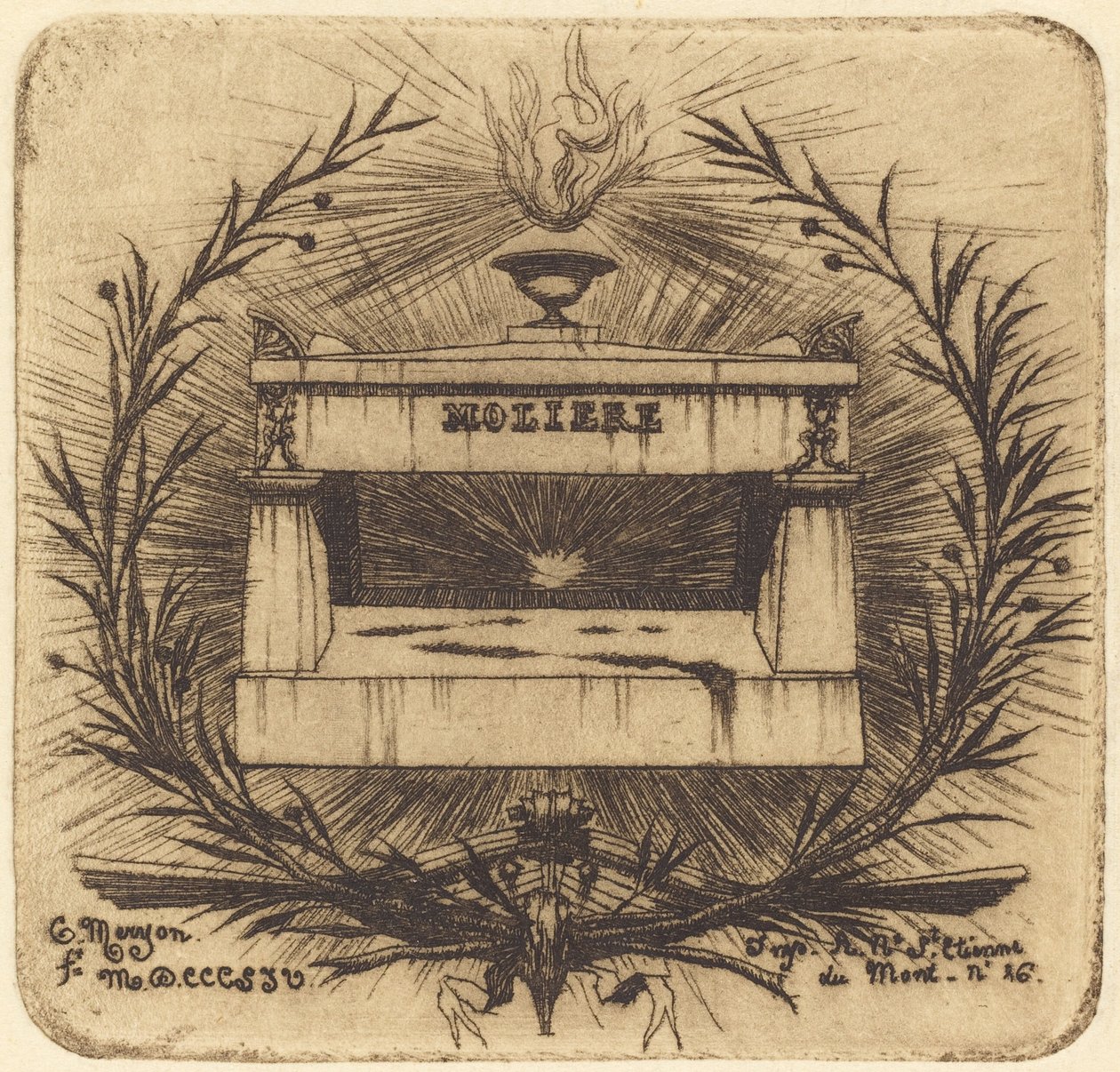 La tumba de Molière, en el cementerio de Père-Lachaise, París de Charles Meryon