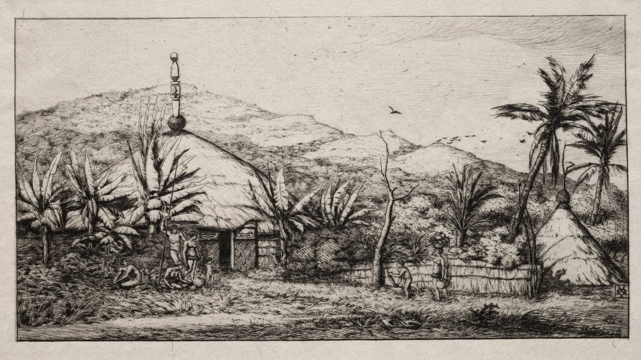 Nueva Caledonia: Gran Cabaña Nativa en el Camino de Balade a Puebo, 1845 de Charles Meryon