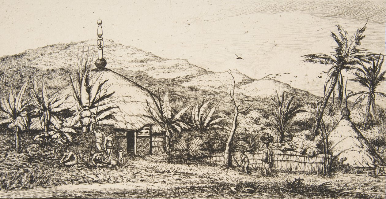 Nueva Caledonia: Gran cabaña nativa en el camino de Balade a Puebo, 1845, 1863 de Charles Meryon