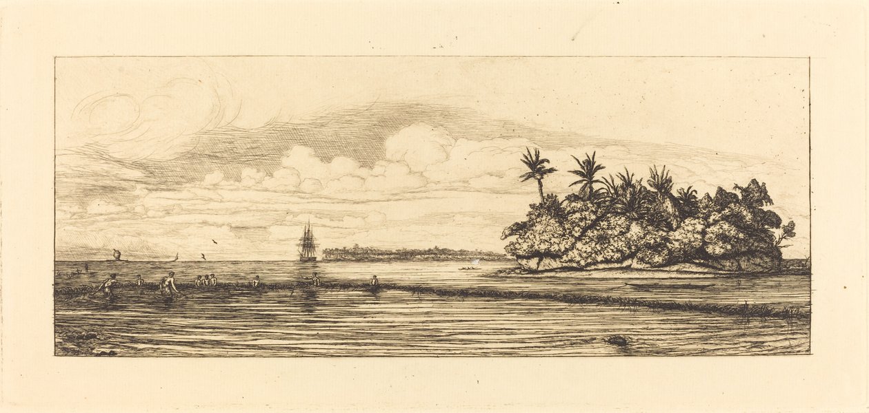 Oceanía, islotes en Uvea (Wallis); Pesca con Palmas, 1845 de Charles Meryon