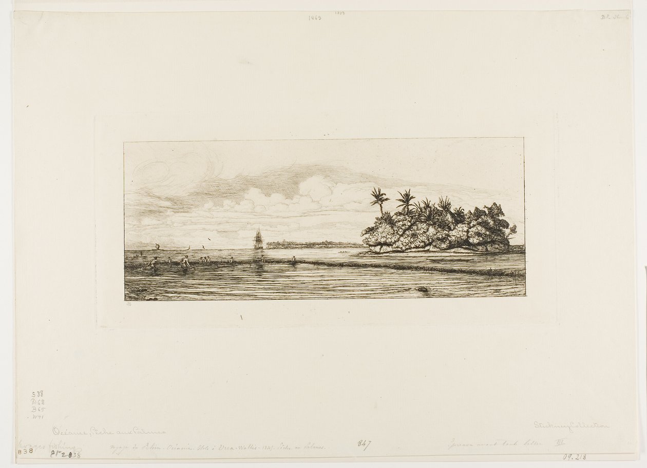 Oceanía: Pesca, Cerca de Islas con Palmas en el Grupo Uea o Wallis, 1845 de Charles Meryon