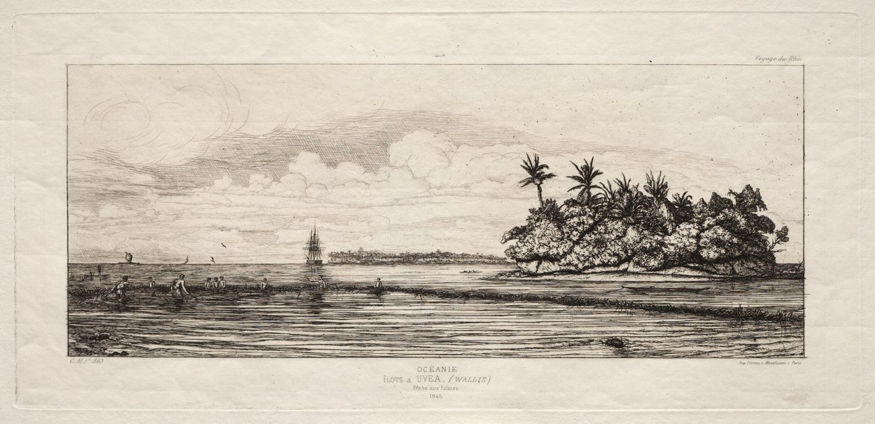Oceanía: Pesca cerca de Islas con Palmas en el Grupo Uea o Wallis, 1845 de Charles Meryon