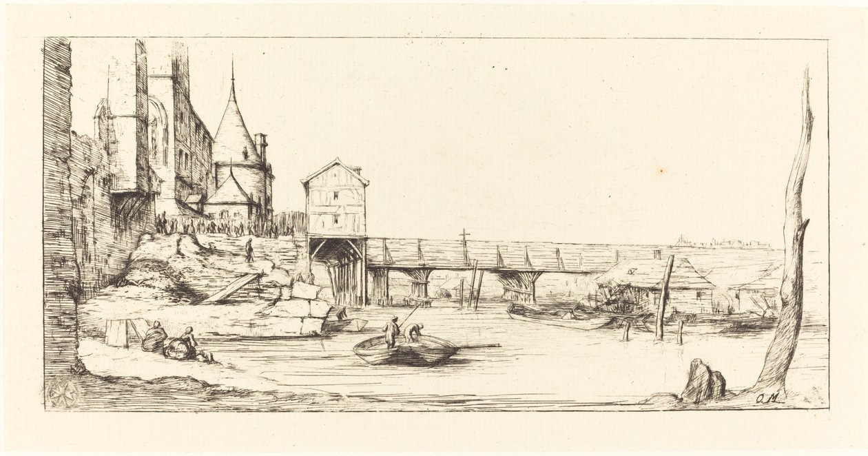 Pasarela del Pont-au-Change, París, después del incendio de 1621, 1860 de Charles Meryon
