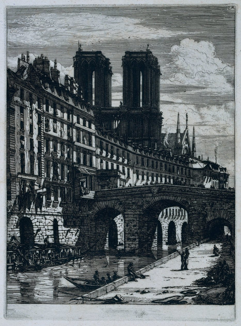Pequeño puente sobre el Sena en París El pequeño puente Grabados en París (título de la serie) de Charles Meryon