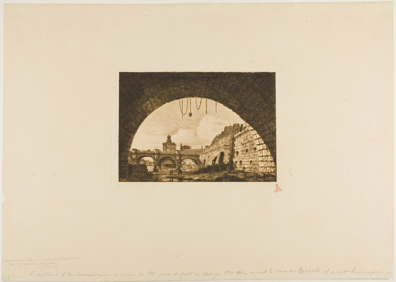 Pont-Neuf y la Samaritaine vistos desde debajo del primer arco del Pont-au-Change, París de Charles Meryon