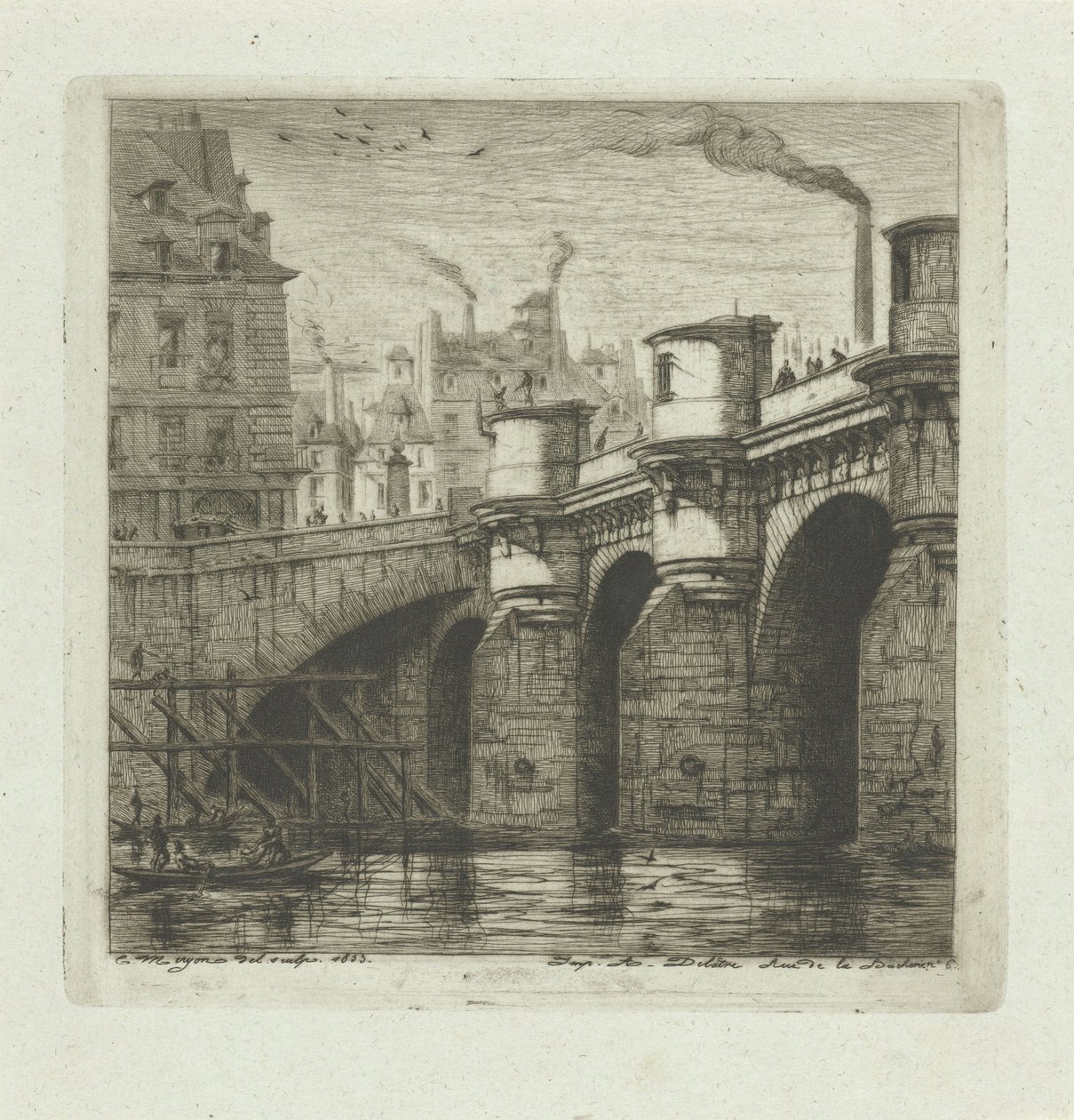 Pont-Neuf sobre el Sena en Parijs
El Pont-Neuf
Eaux-Fortes en París (título de la serie) de Charles Meryon