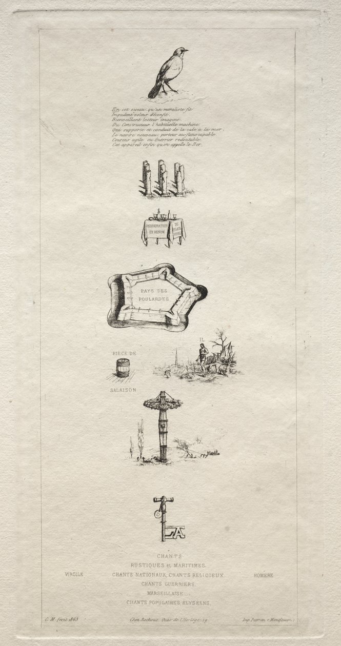 Rebus: Beranger no era realmente fuerte porque nunca tuvo la llave de los campos, 1863 de Charles Meryon