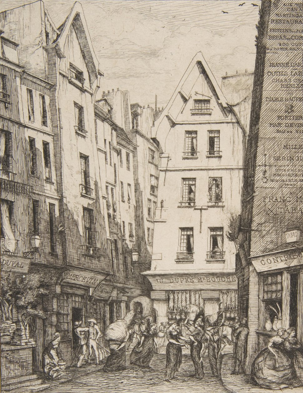 Rue Pirouette aux Halles, París, después de Laurence, 1860 de Charles Meryon