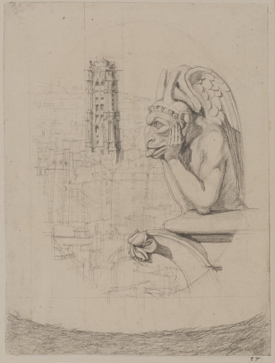Estudio para «Le Stryge»: La quimera y la torre de Saint-Jacques de Charles Meryon