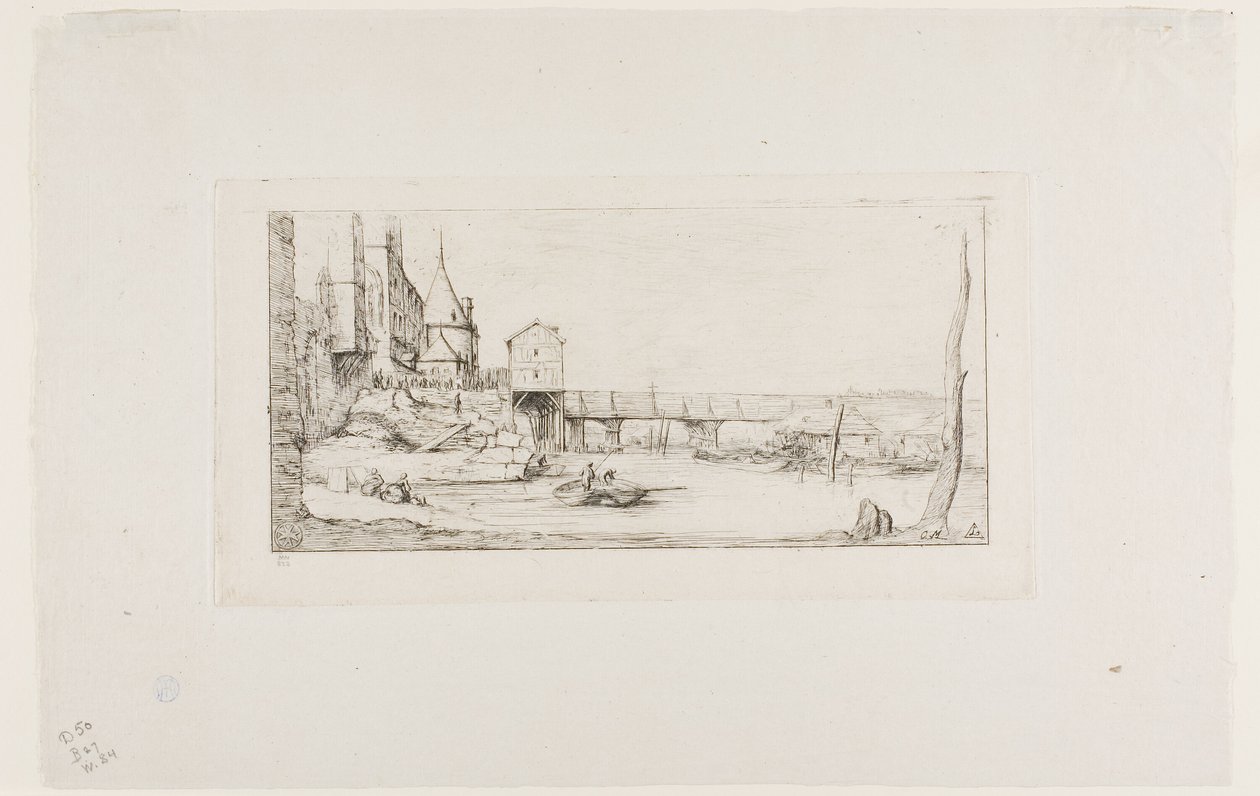 El Puente Provisional Reemplazando el Pont-au-Change, París, Después del Incendio de 1621 de Charles Meryon