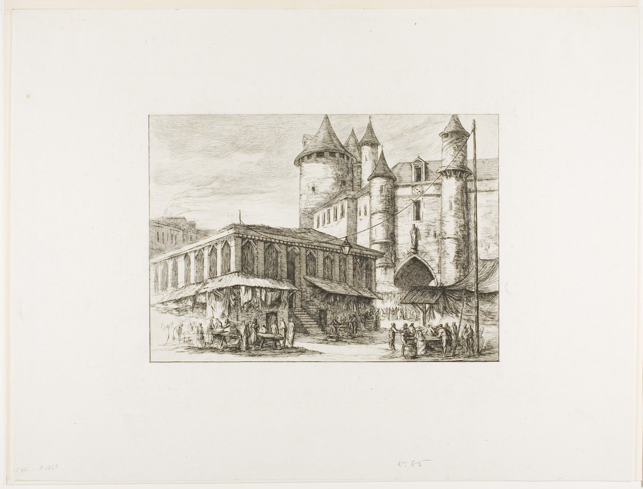 El Gran Châtelet, París, c. 1780, después de un dibujo anterior de Charles Meryon