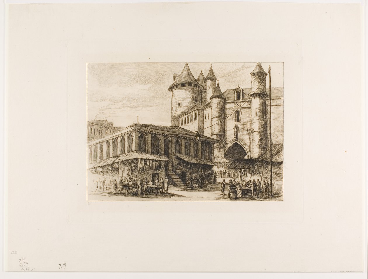 El Gran Châtelet, París, c. 1780, después de un dibujo anterior de Charles Meryon