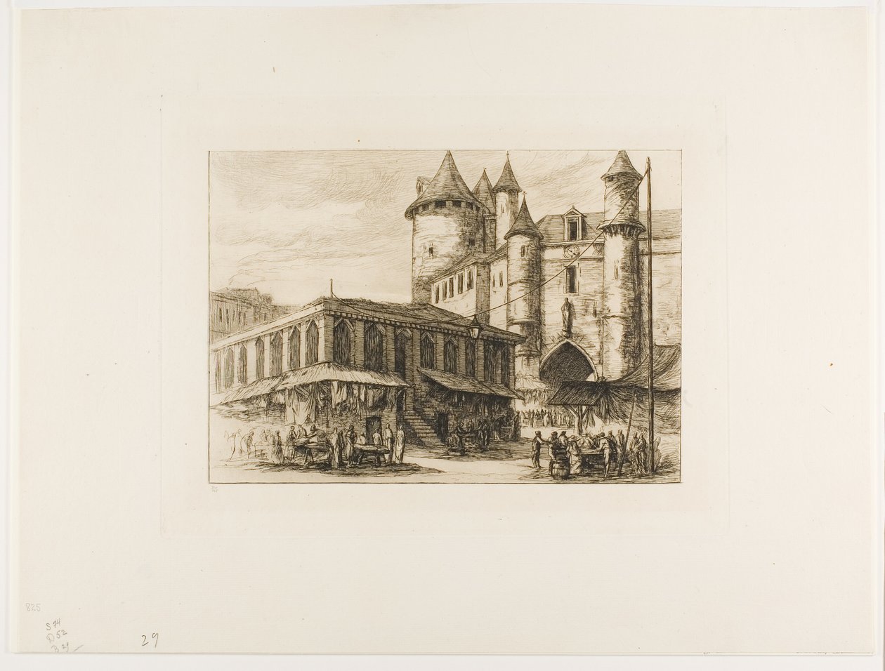 El Gran Châtelet, París, c. 1780, después de un dibujo anterior de Charles Meryon