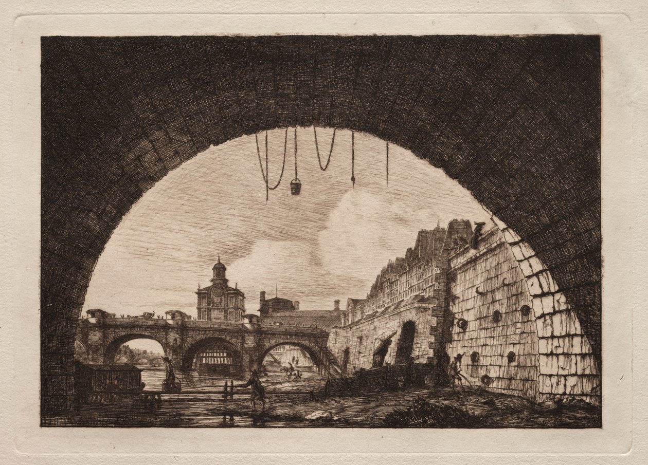 El Puente Nuevo y la Samaritaine vistos desde debajo del Primer Arco del Puente de la Bolsa, París de Charles Meryon