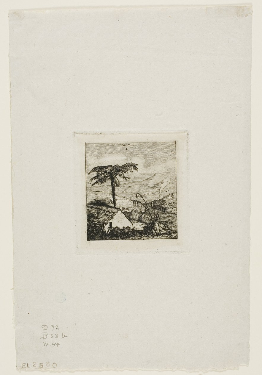 La cabaña de paja del viejo soldado, Akaroa, 1845 de Charles Meryon