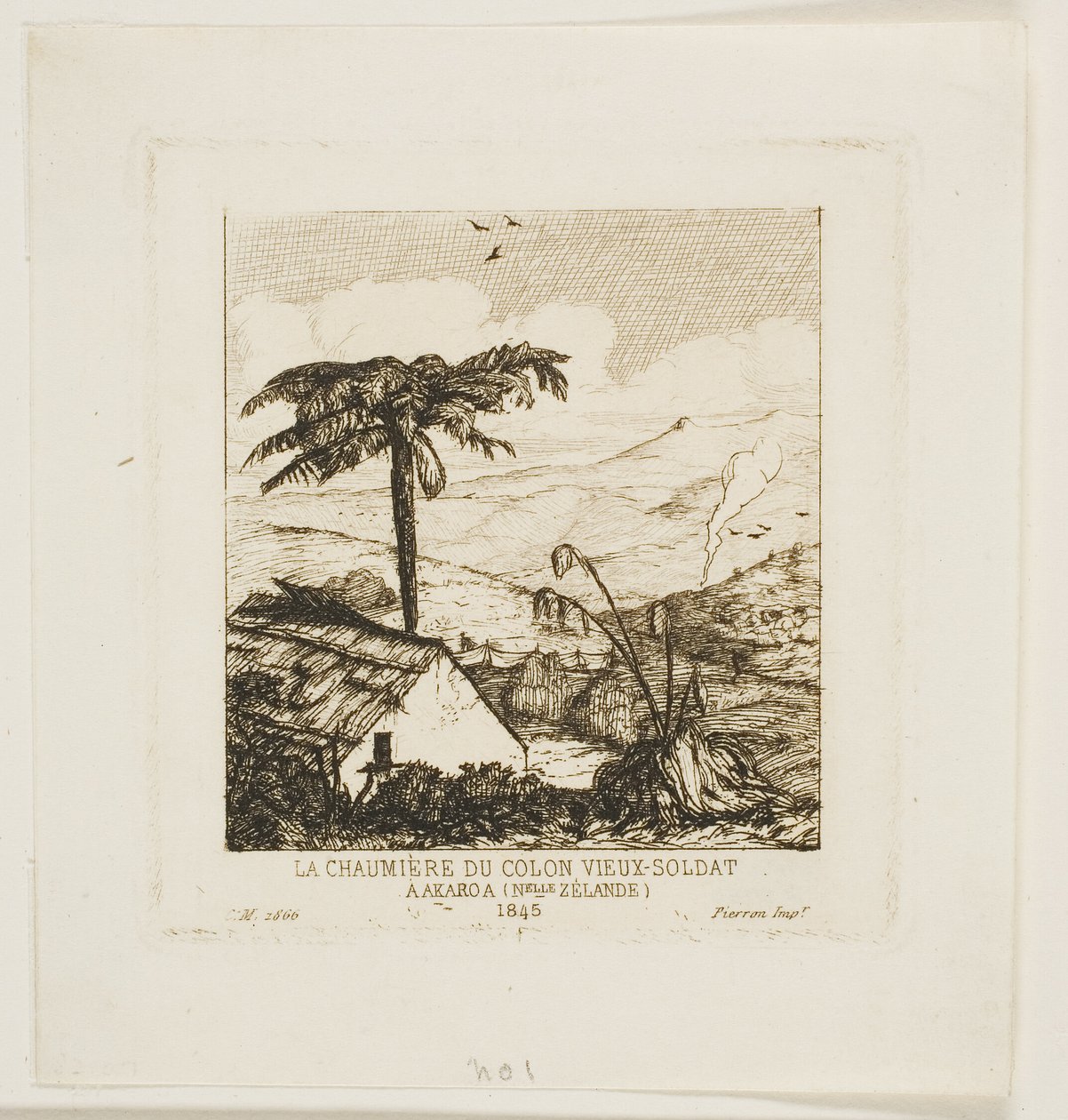 La cabaña de paja del viejo soldado, Akaroa, 1845 de Charles Meryon