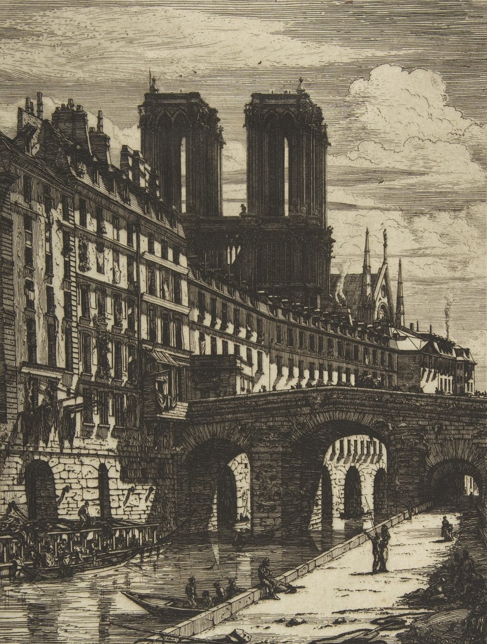 El Petit Pont, París, 1850 y después de Charles Meryon