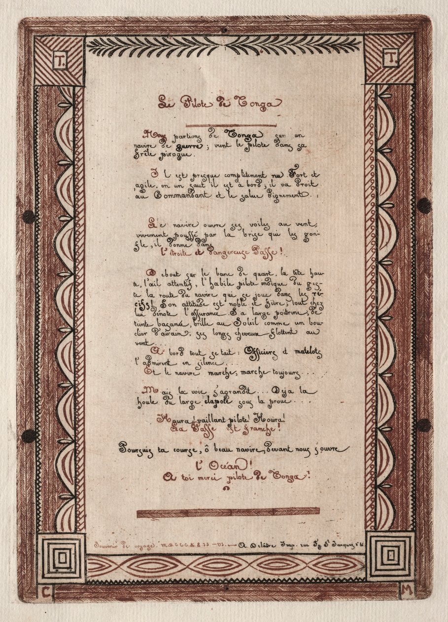 Versos al piloto de Tonga de Charles Meryon