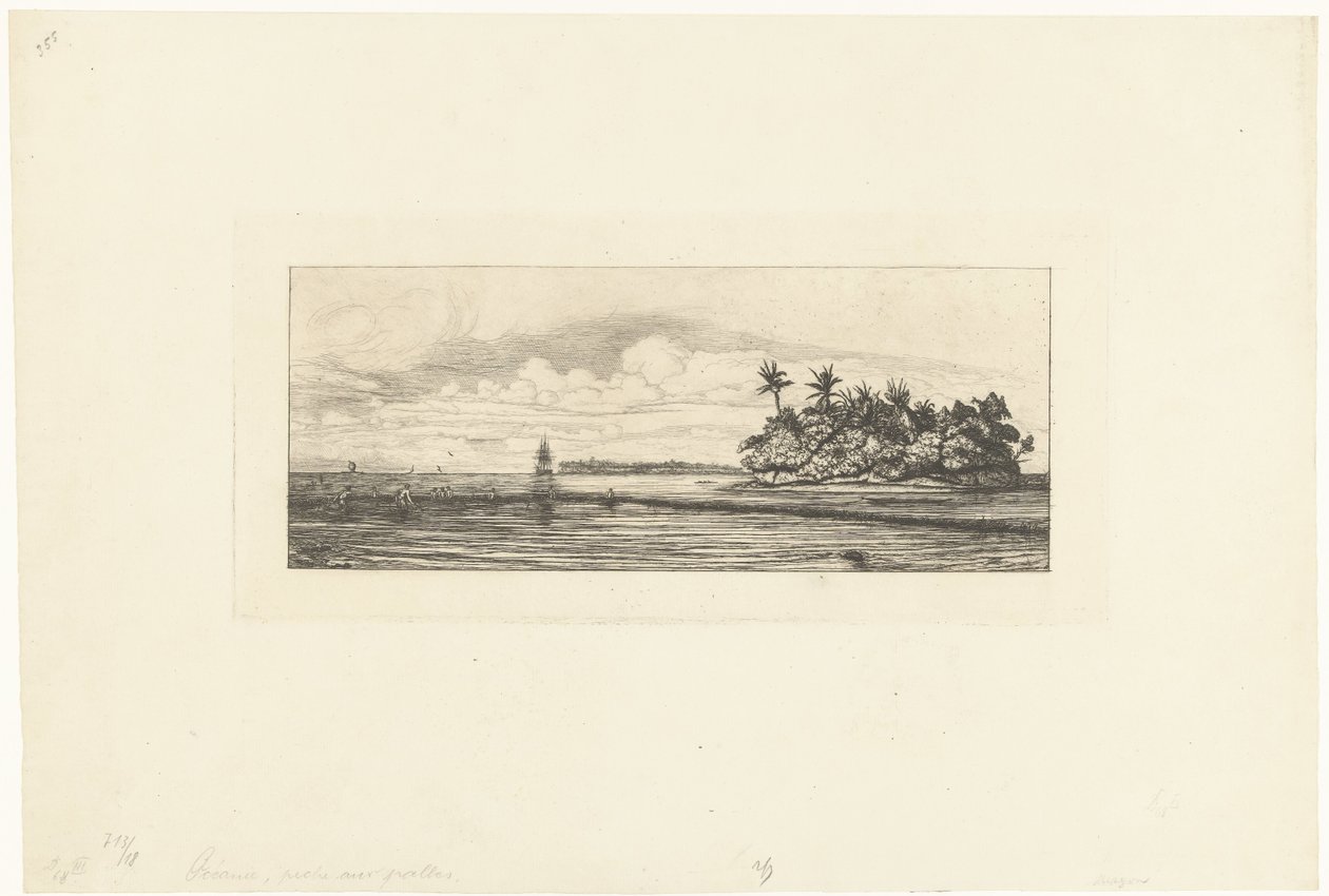 Pescadores en las Islas Wallis en el Océano Pacífico Oceanía: Ilots a Uvea (Valais) peche aux palmes de Charles Meryon
