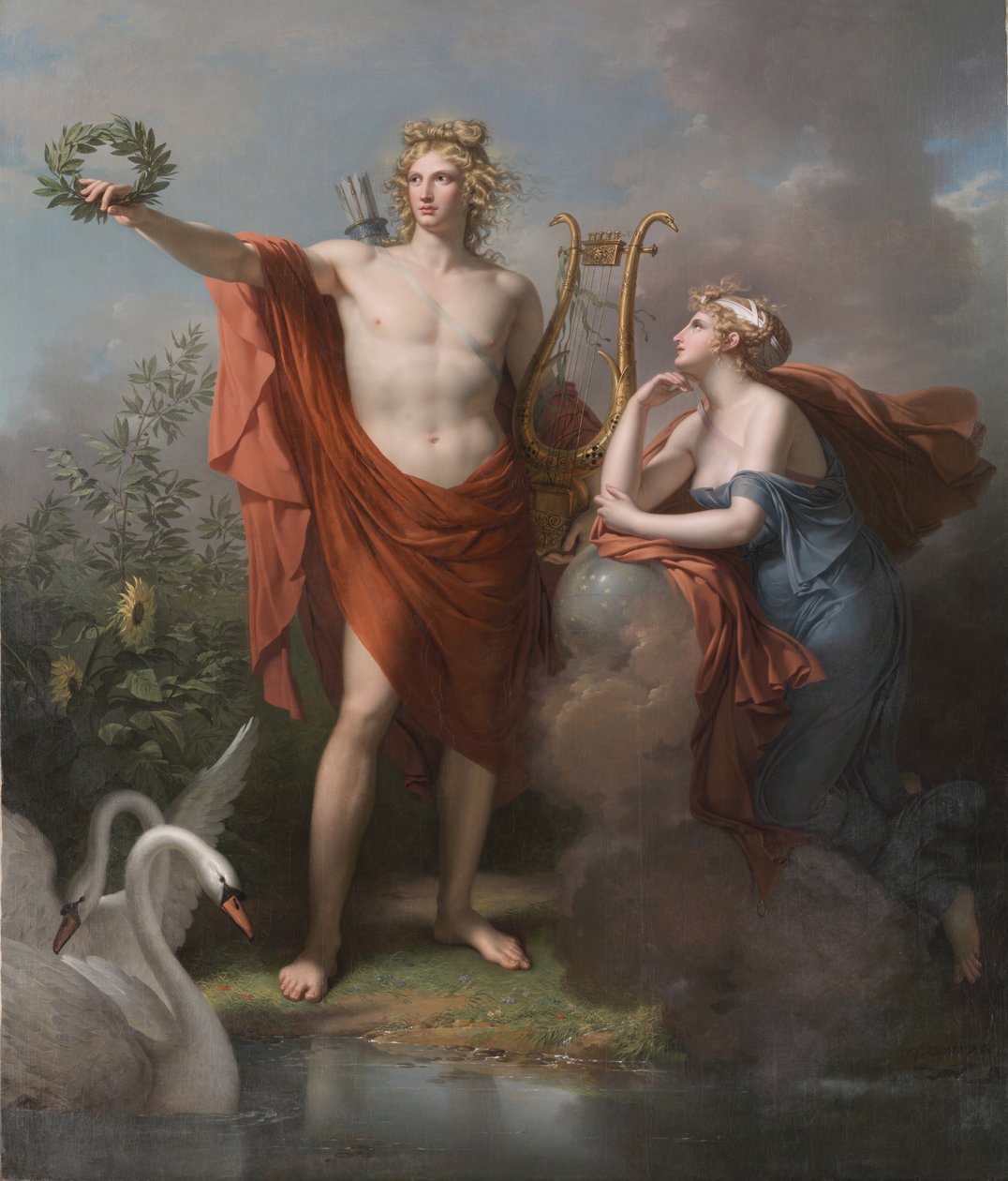 Apolo, dios de la luz, la elocuencia, la poesía y las bellas artes con Urania, musa de la astronomía, 1789 de Charles Meynier