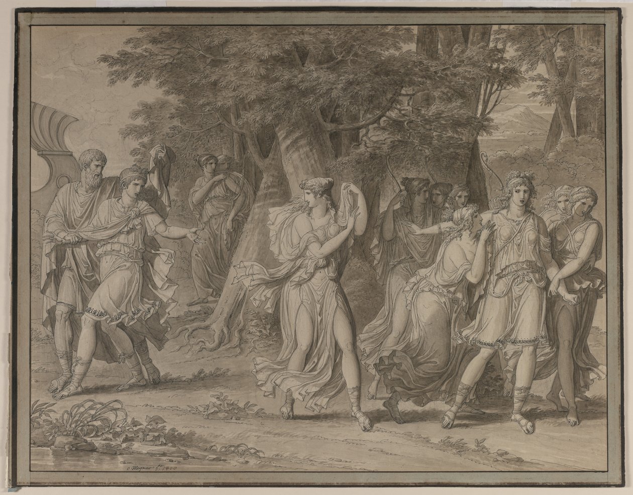 Telémaco, instado por Mentor, dejando la Isla de Calipso, 1800 de Charles Meynier