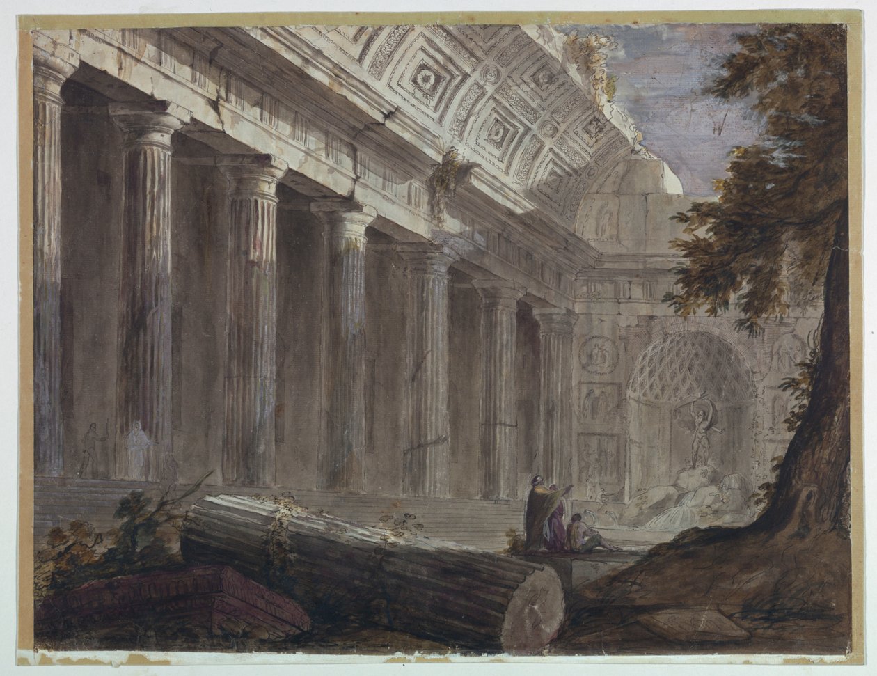 Ruinas antiguas con figuras contemplando de Charles Michel Ange Challe