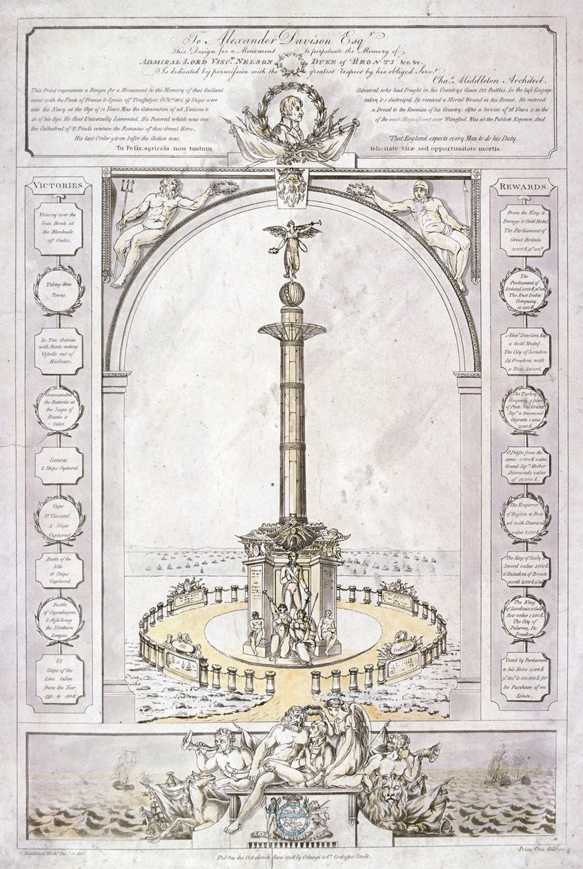 Diseño para un monumento al almirante Lord Nelson en forma de columna, 1806 de Charles Middleton