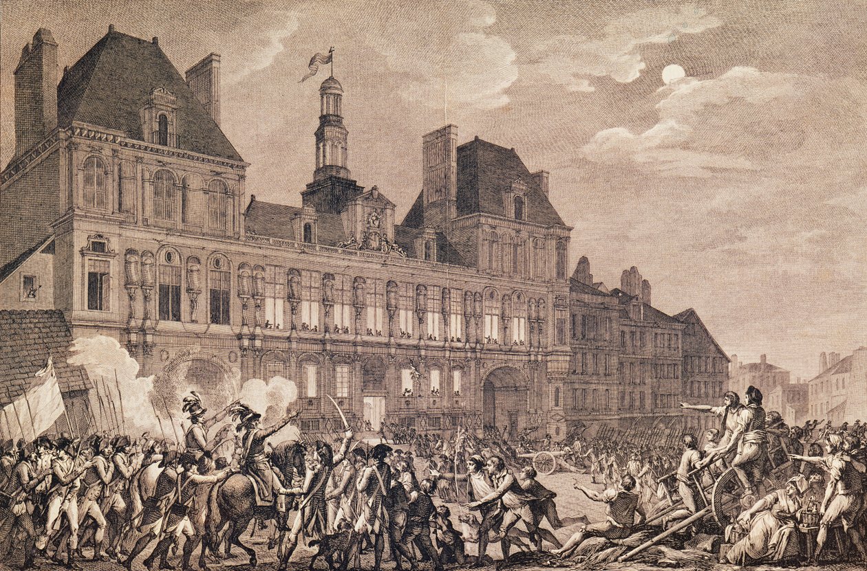 Robespierre, Saint-Just, Couthon y Hanriot refugiándose en el Hôtel de Ville en París, 9 de Thermidor Año II (27 de julio de 1794) 1800 de Charles Monnet