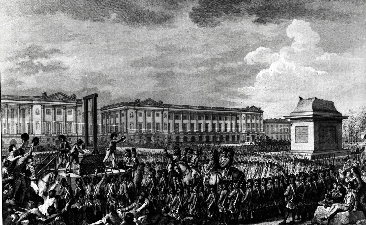El día 21 de enero de 1793: La muerte de Luis XVI (1754-93) en la Place de la Révolution, grabado por Isidore Stanislas Helman (1743-1809) 1793 de Charles Monnet