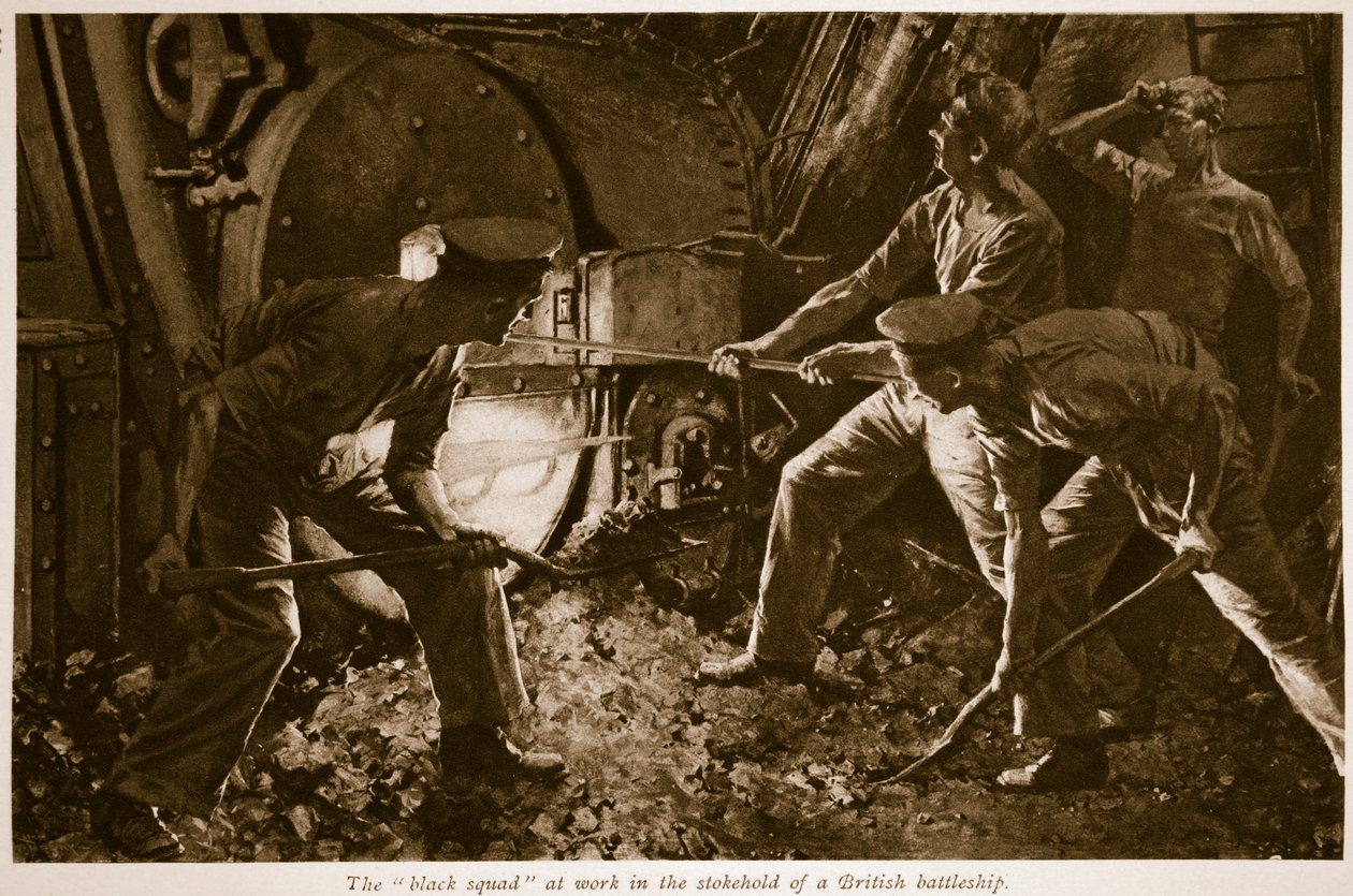 El "escuadrón negro" trabajando en el fogón de un acorazado británico de Charles Murray Padday