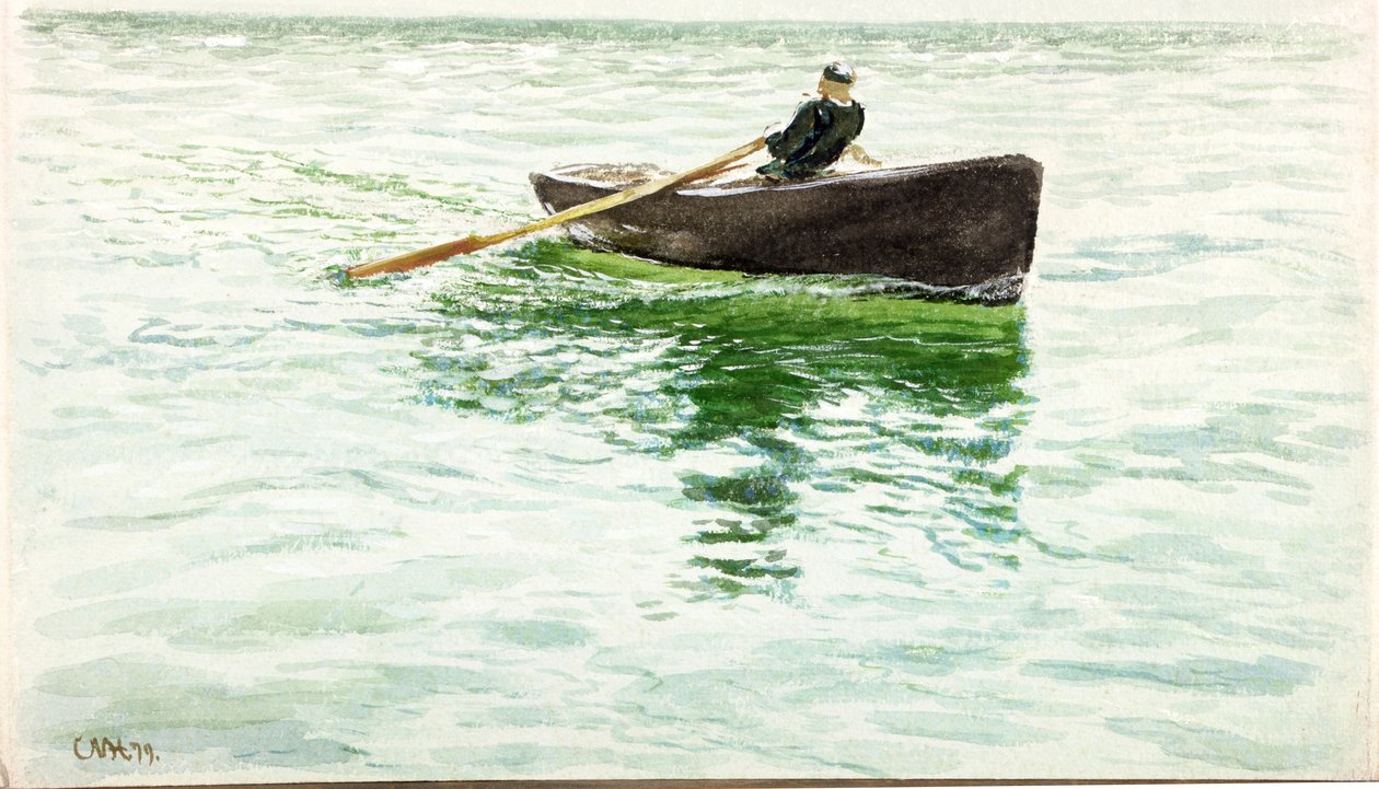 Hombre remando un bote de Charles Napier Hemy