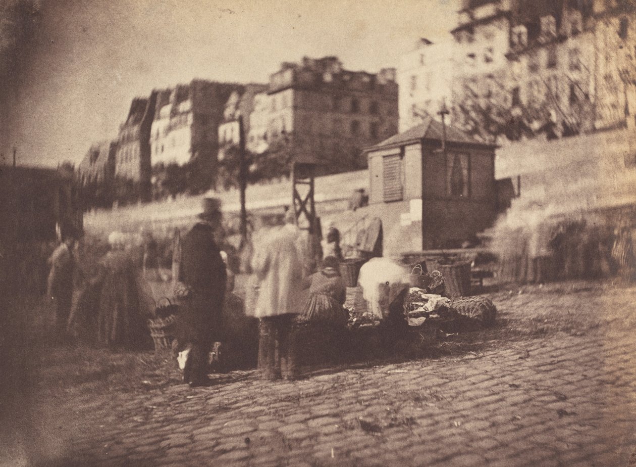 Escena de mercado en el puerto del Hôtel de Ville, París, antes de febrero de 1852 de Charles Nègre